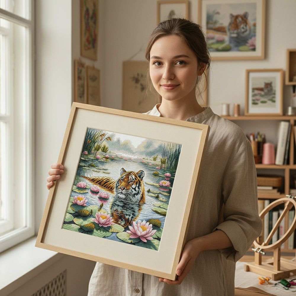 Tiger Among Water Lilies - Kit de Punto de Cruz AVA P121
