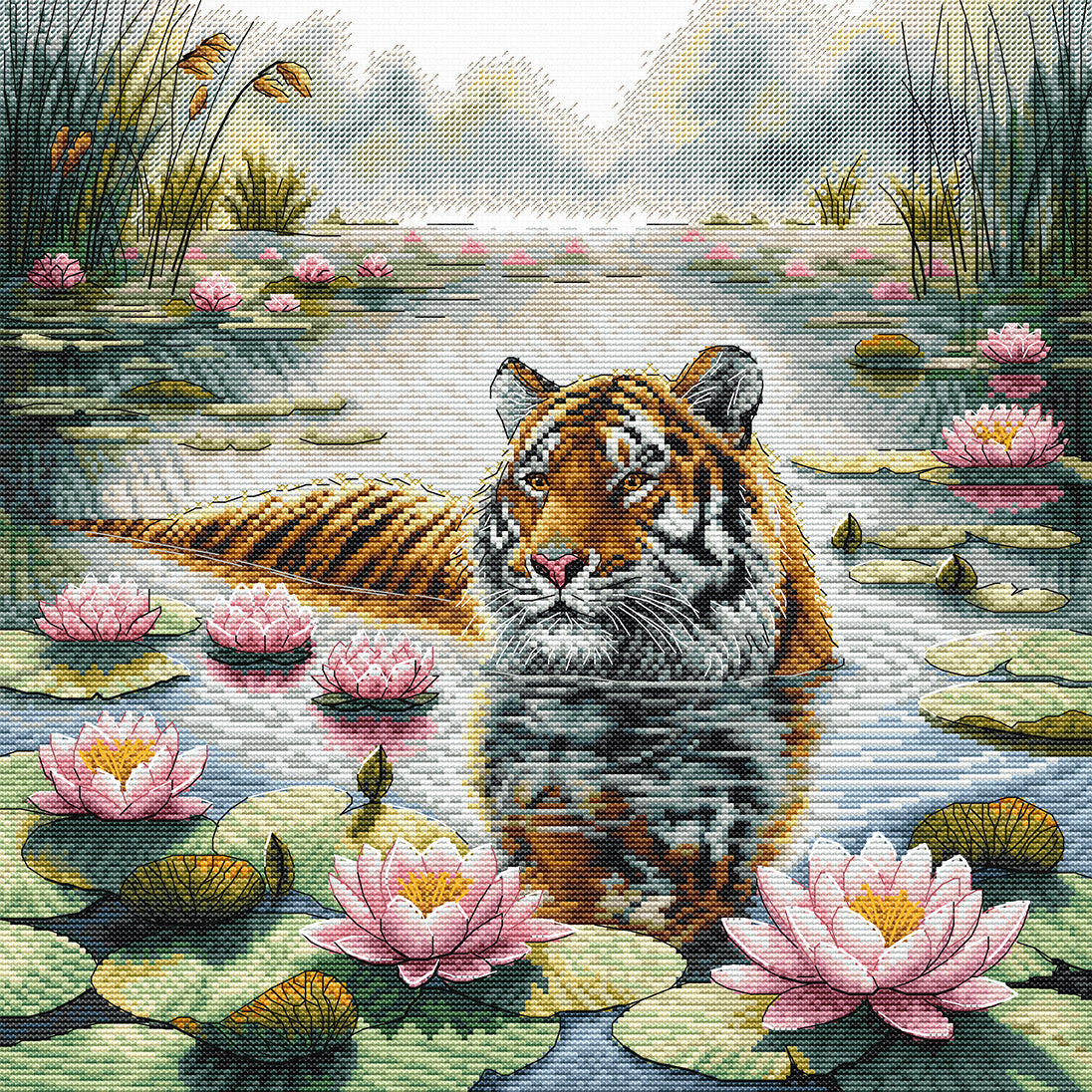 Tiger Among Water Lilies - Kit de Punto de Cruz AVA P121