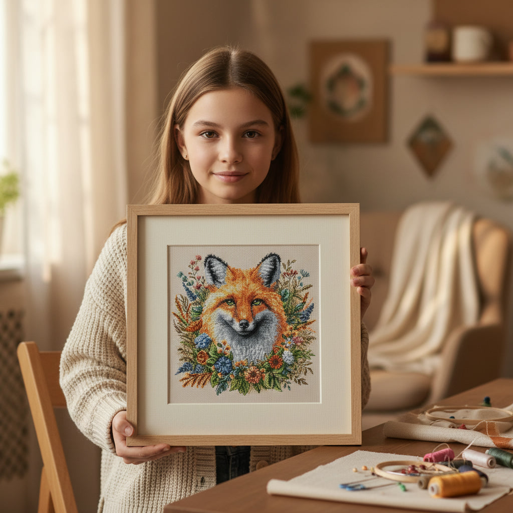 Kit de point de croix AVA – Renard parmi les fleurs, P123