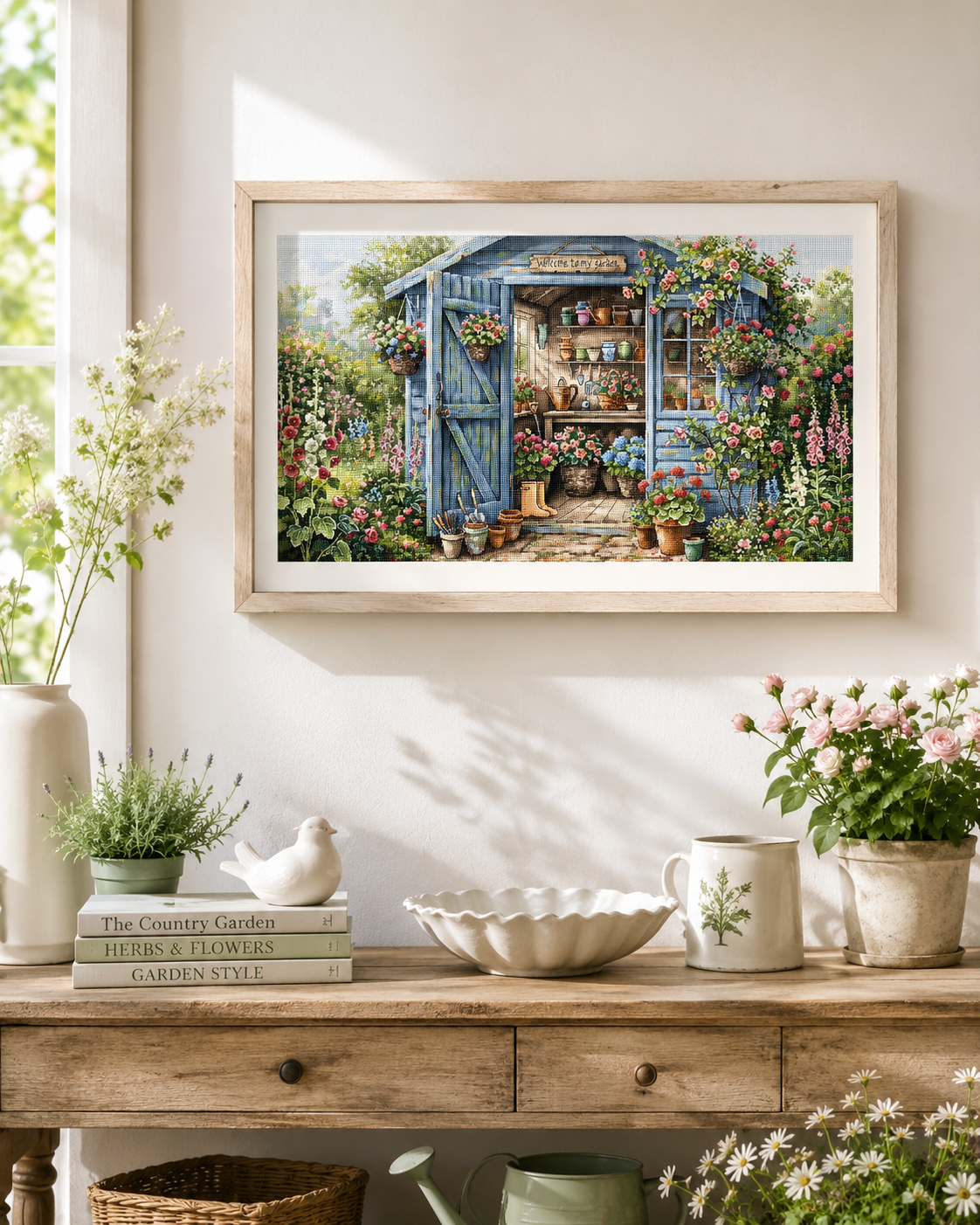 Kit de punto de cruz AVA P132 Garden in Bloom – Jardín en Flor 47,63x25,72 cm