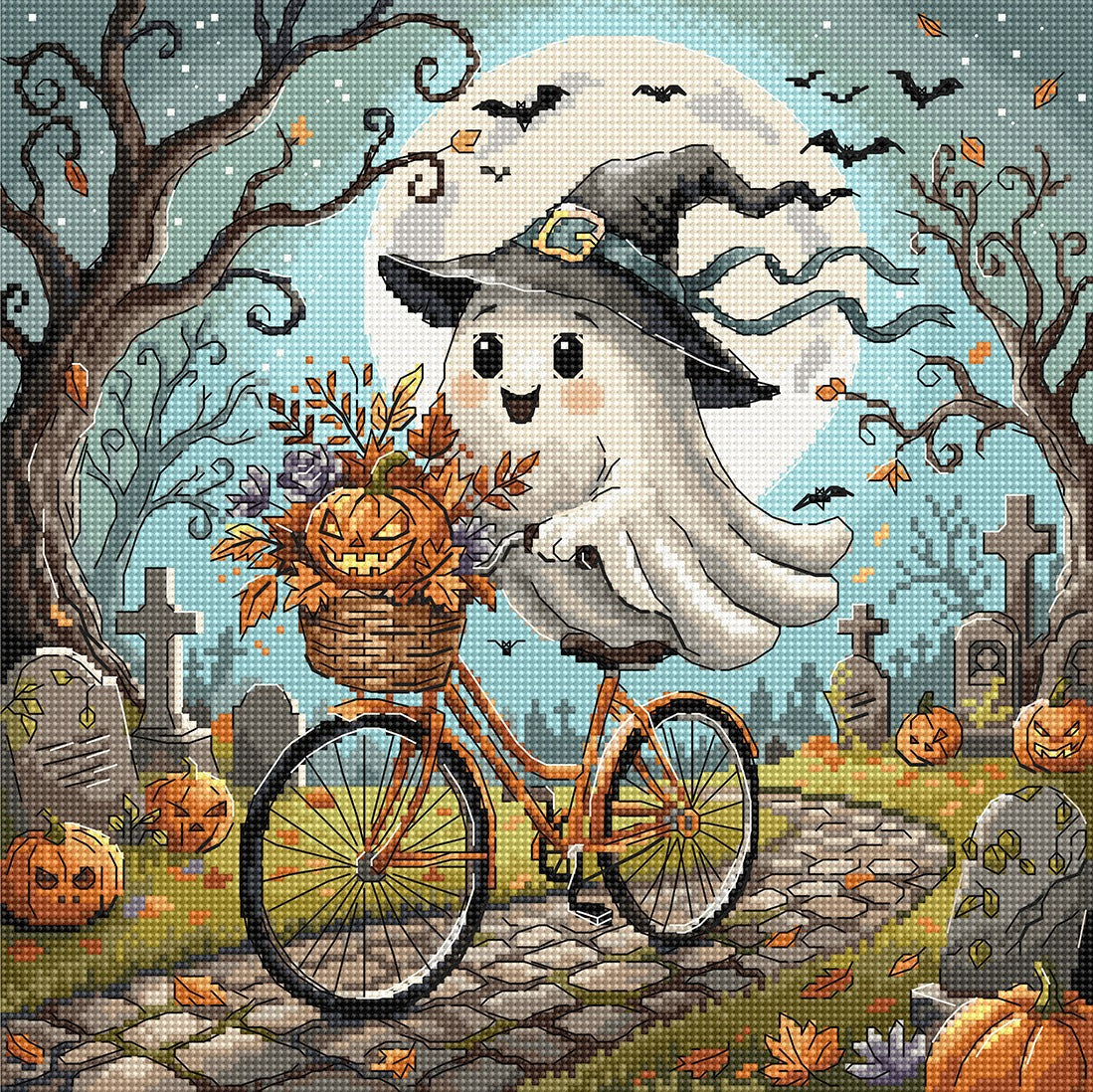 P180 Fantasma en bicicleta - Kit de punto de cruz para Halloween