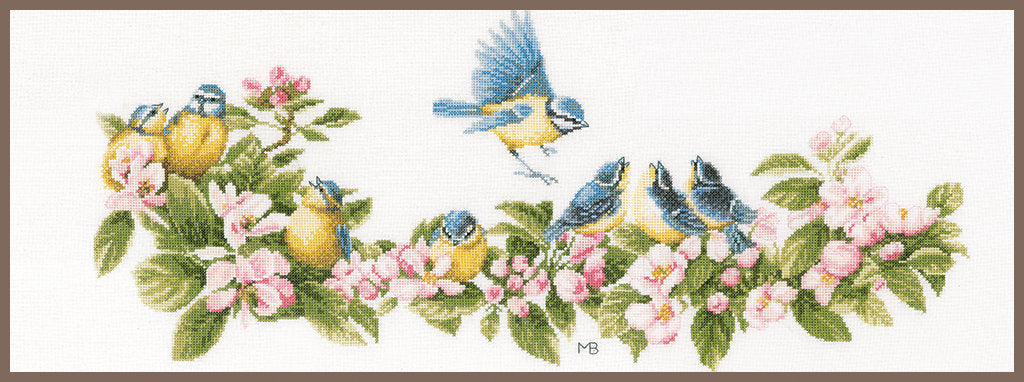 Blue tits & blossoms - Lanarte - Kit de punto de cruz PN-0173176