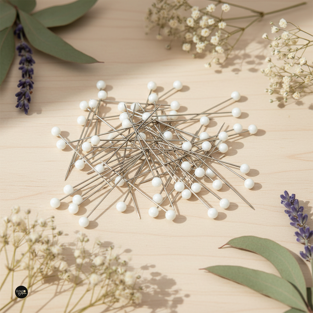 Épingles à tête en plastique White Hemline Gold 678.WH.HG