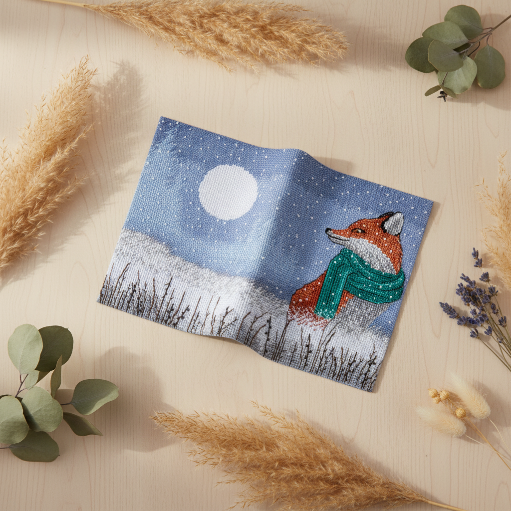 Kit de broderie au point de croix PANNA « Protège-passeport – Le Renard d’hiver » POP-7521 | Protège-passeport brodé