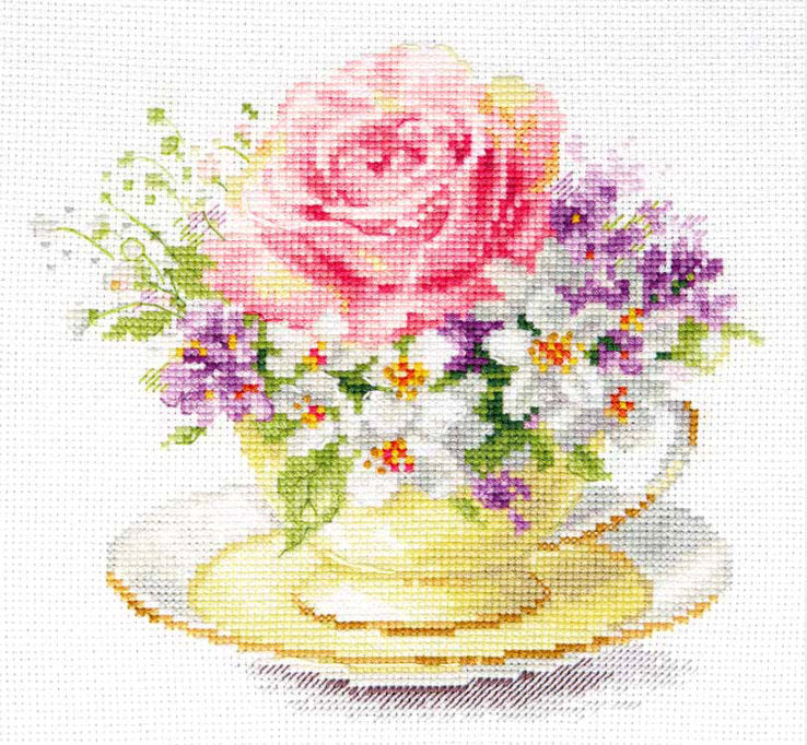 Taza con Rosa - S2-56 Alisa - Kit de punto de cruz