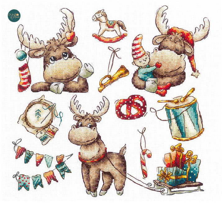 Sampler. Festive Moose - SANS-63 Andriana - Cross Stitch Kit