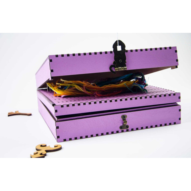 Organizador para Agujas con Caja de Hilos en Base de Madera, Lavanda, 210 Huecos OG-067