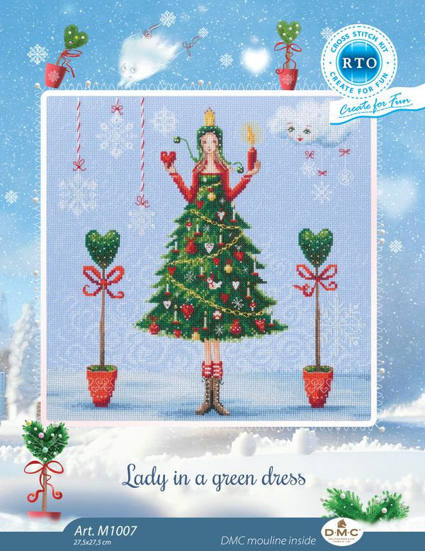 Kit de point de croix « Dame en robe verte » M1007