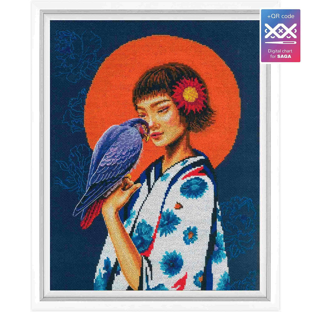 Kit de point de croix compté « Fille, oiseau, liberté » – RTO M1072