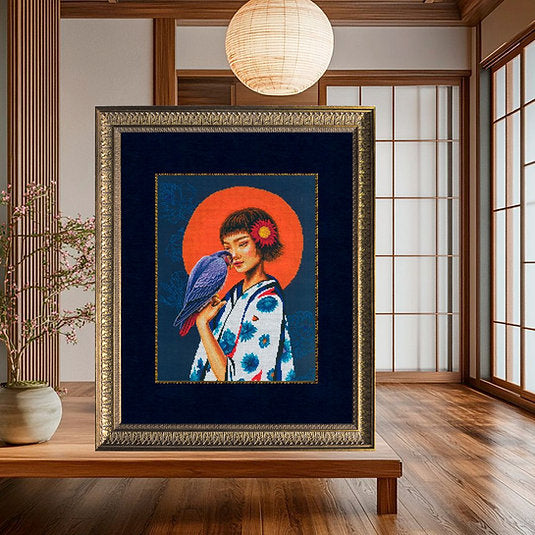 Kit de point de croix compté « Fille, oiseau, liberté » – RTO M1072