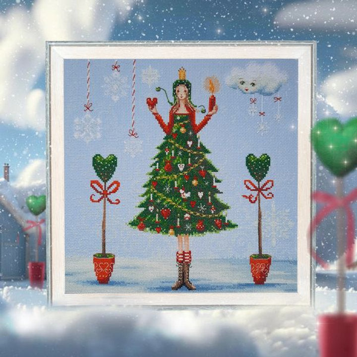 Kit de point de croix « Dame en robe verte » M1007