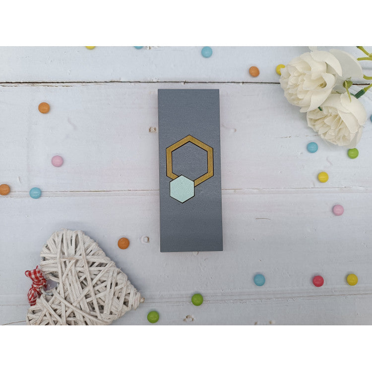 Boîte à perles en bois. Hexagone Turquoise KF027/105