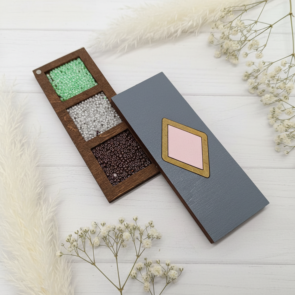 Boîte à perles en bois. Losange rose KF027/107