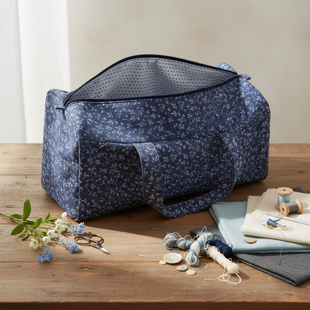 Sac à aiguilles à tricoter DMC Fleurs bleues U1895