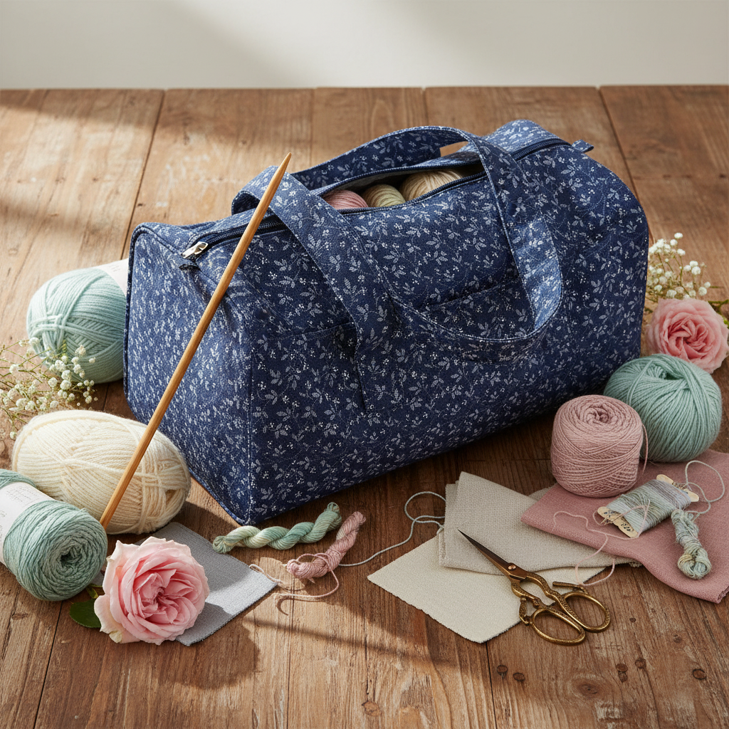 Sac à aiguilles à tricoter DMC Fleurs bleues U1895