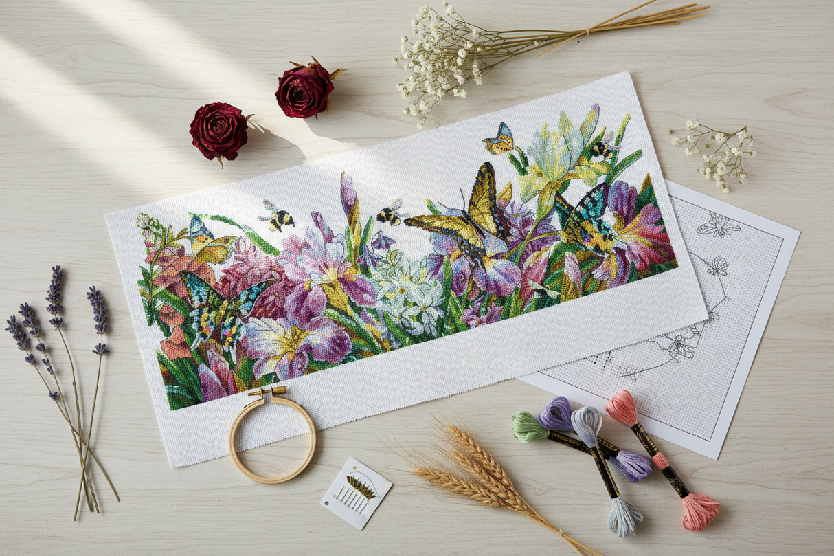 Kit de Punto de Cruz "Irises Blooming" SANTS-11