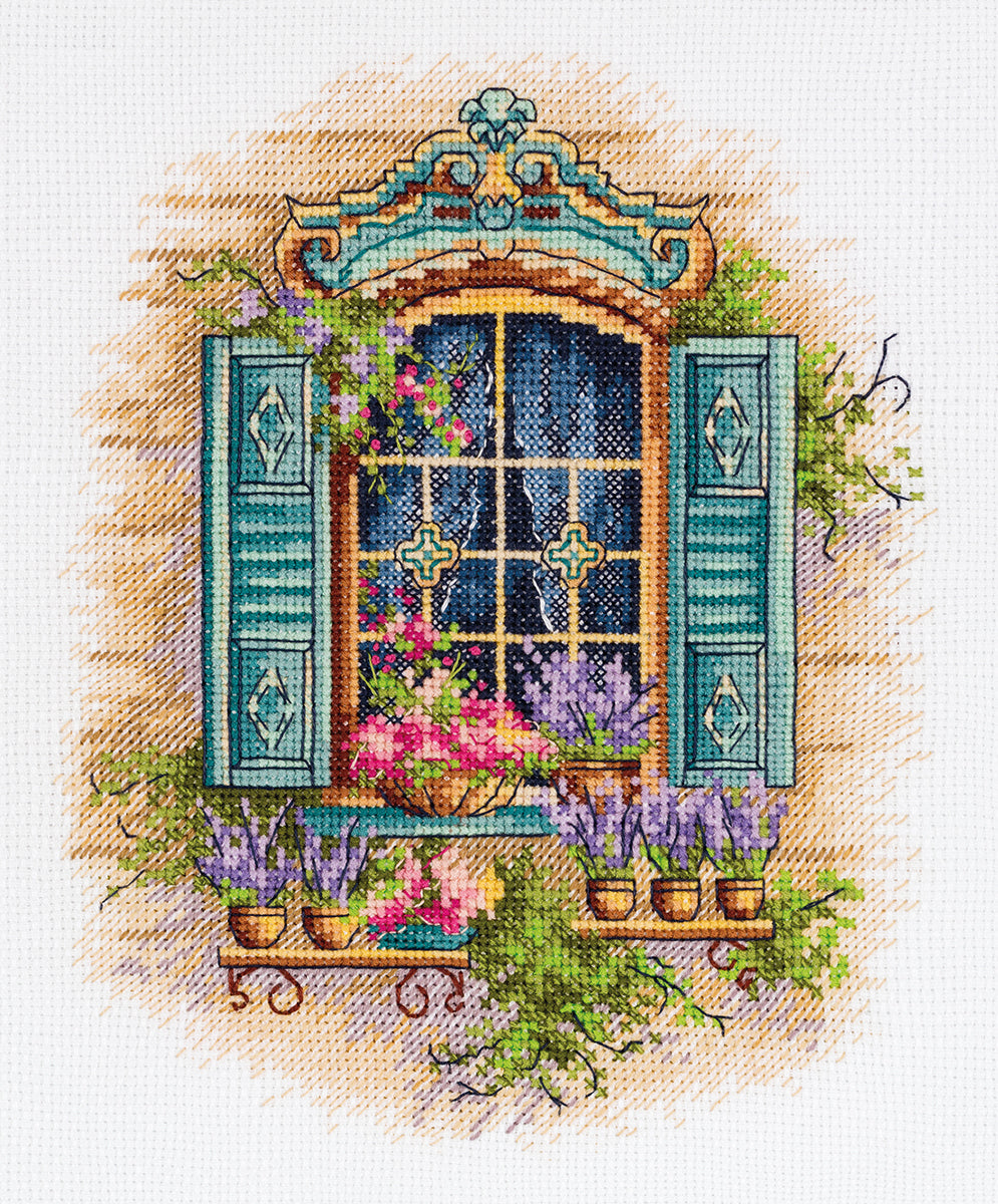 Kit de point de croix « Fenêtre fleurie » DE-7433