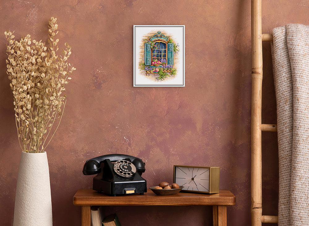 Kit de point de croix « Fenêtre fleurie » DE-7433