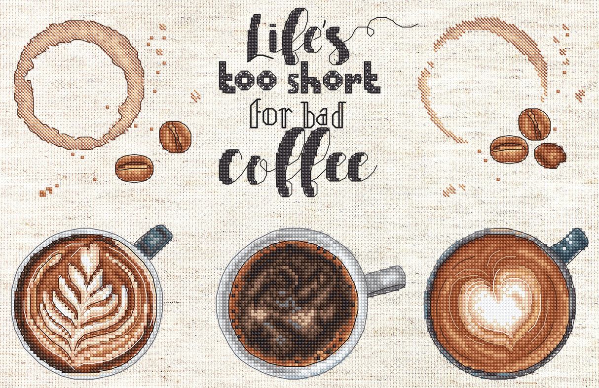 Kit de Punto de Cruz Letistitch L8097 "La Vida es Demasiado Corta para un Mal Café"
