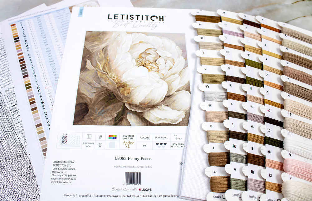 Peony Poses - L8083 LETISTITCH - Cross Stitch Kit