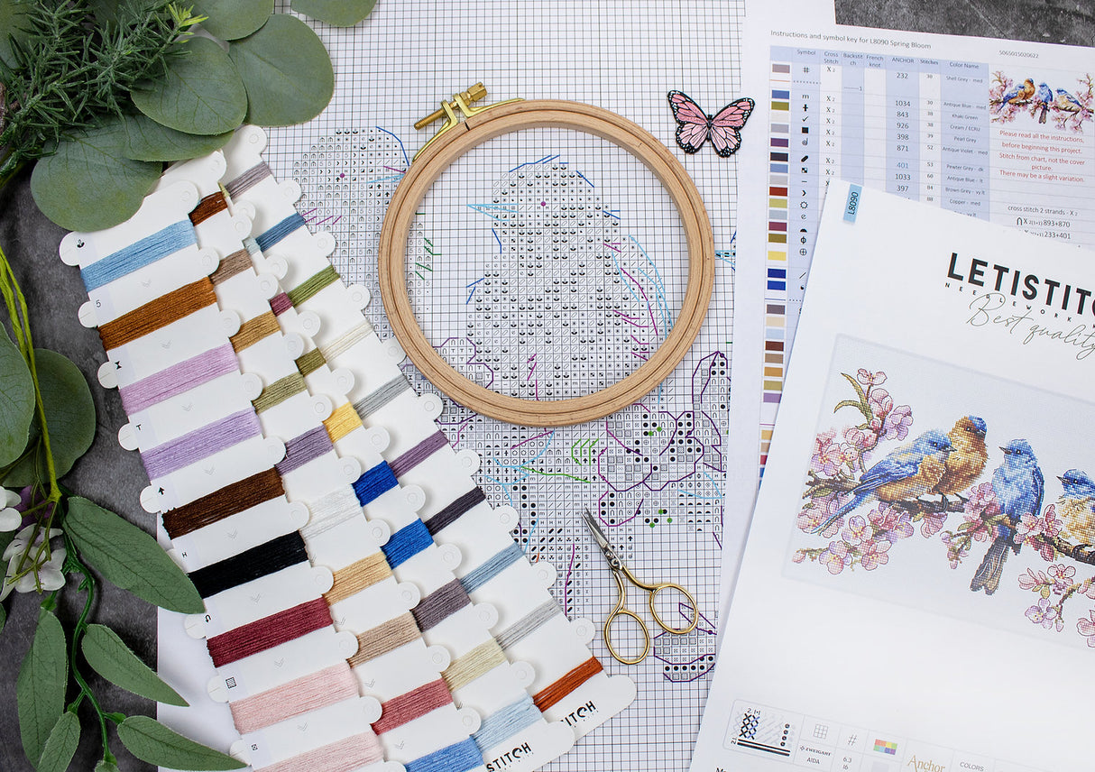 Cross Stitch Kit 'Spring in Bloom' L8090 with Birds and Flowers - Letistitch
