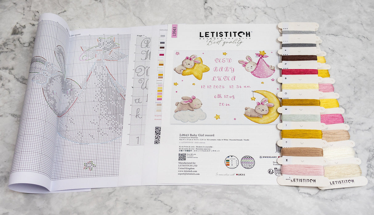 L9943 Baby Girl Record - Letistitch | Kit de punto de cruz