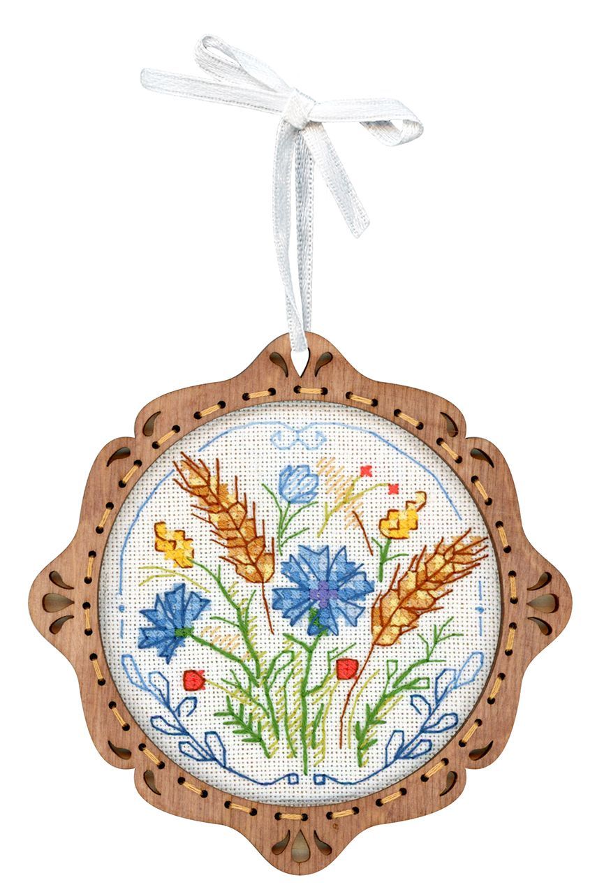 Broderie au point de croix sur socle en bois « Miniature. Bouquet de prairie » SO-092 par MP Studia