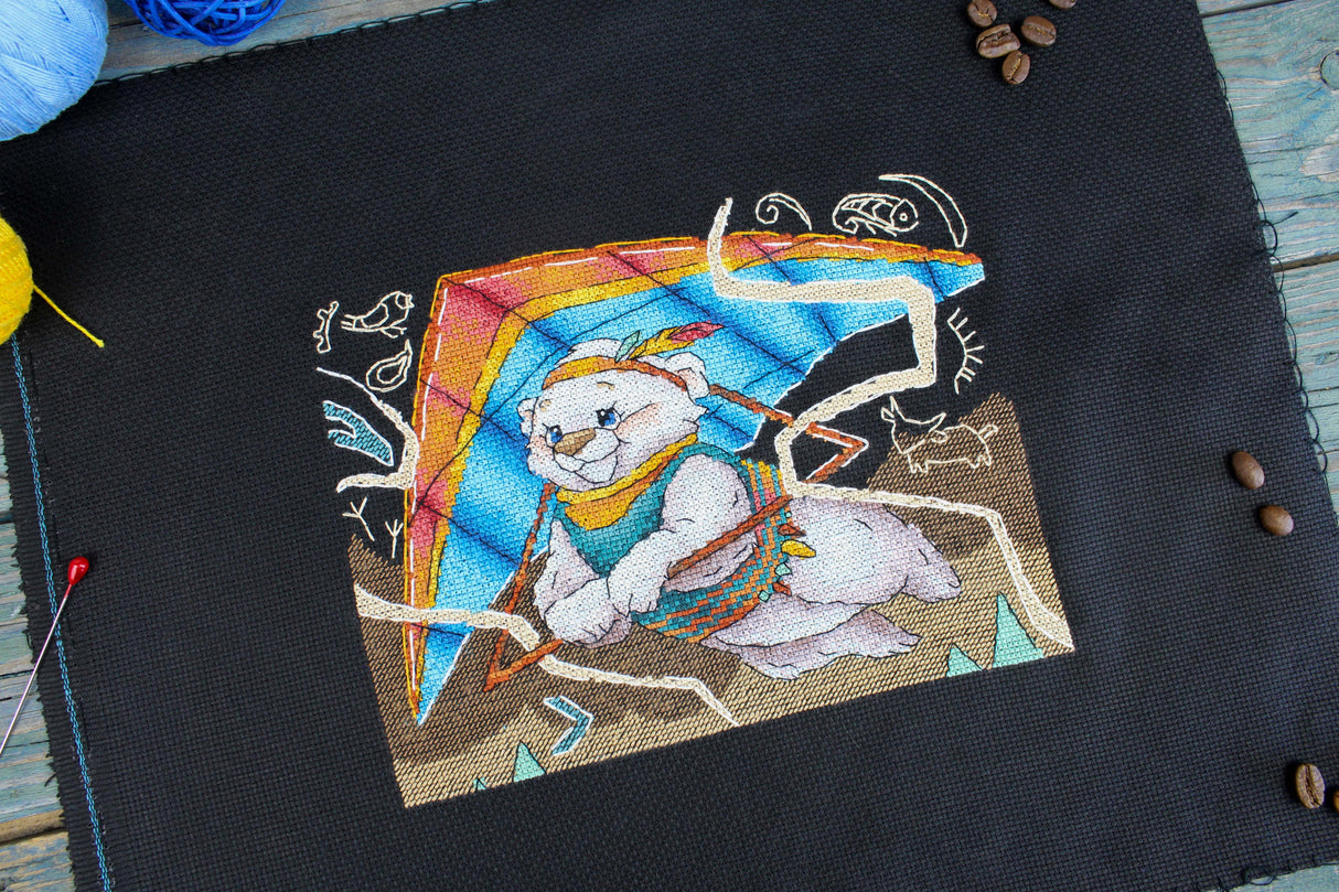 Kit de broderie au point de croix « Premier vol » de MP Studia SNV-958 – Motif ours volant