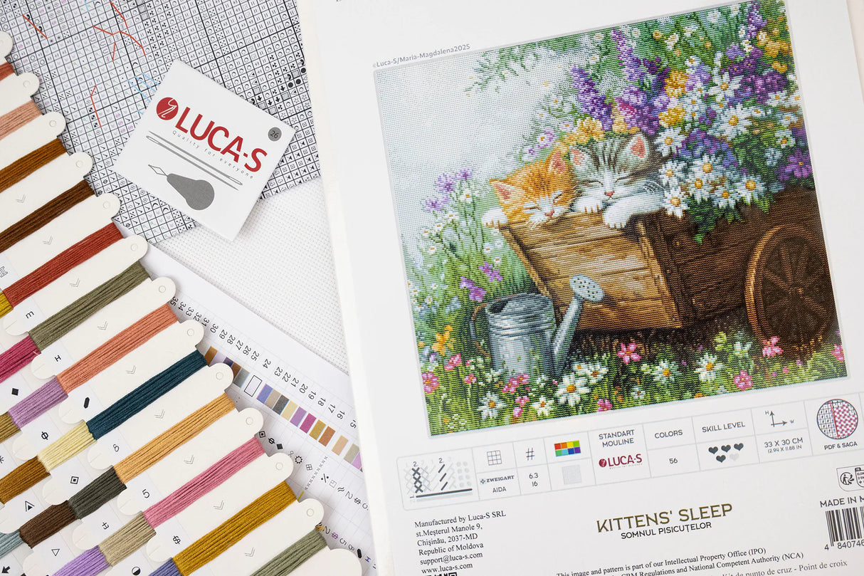 Materiales del kit de punto de cruz Luca-S Kittens’ Sleep