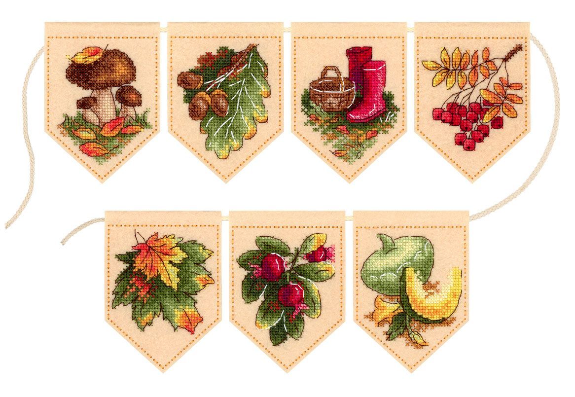 Kit de punto de cruz MP Studia ST-1096 – “Guirnalda otoñal beige (7 banderines)”