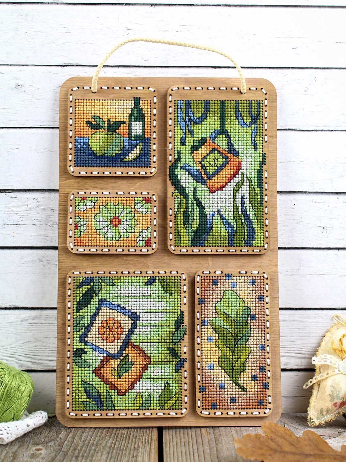 Cross Stitch Kit on Wooden Base "Summer Collage" MP Studia SO-125 – Summer Decoration 26×17 cm