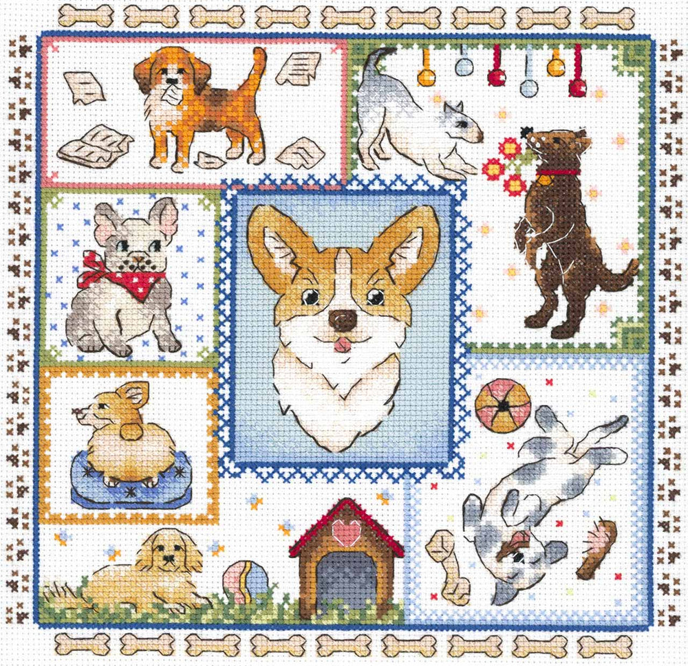 Kit de broderie au point de croix « Sampler. Puppy Joy » MP Studia SNV-895 – Puppy Fun