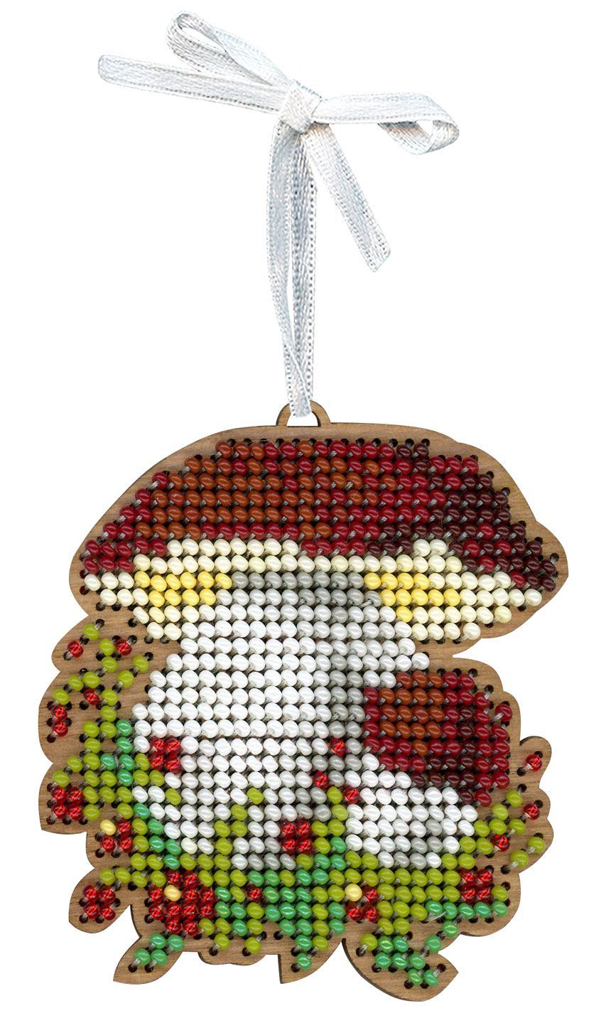 Kit de bordado con abalorios sobre base de madera MP Studia con diseño de hongo boletus decorativo para árbol de Navidad