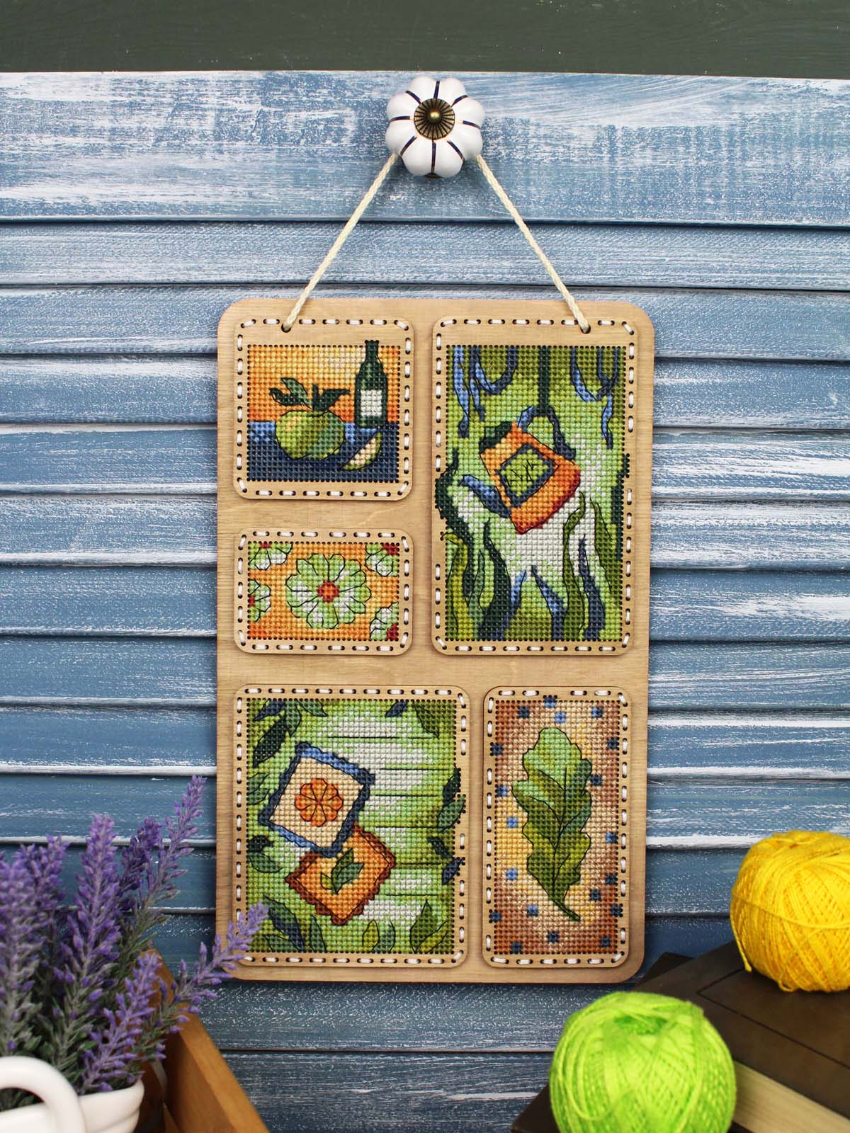 Cross Stitch Kit on Wooden Base "Summer Collage" MP Studia SO-125 – Summer Decoration 26×17 cm