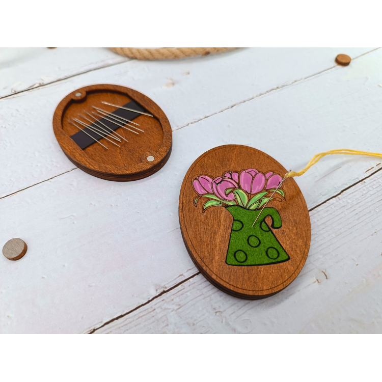 Estuche de agujas de madera KF056/120P “Tulipanes Rosa” – Kind Fox by Wizardi