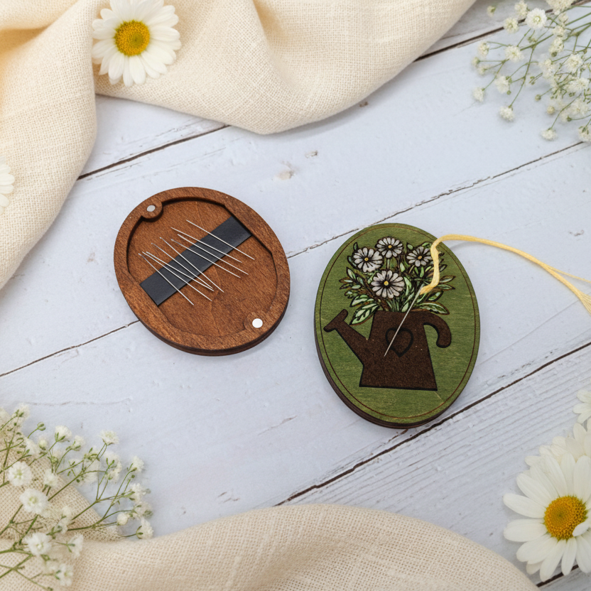Estuche de agujas de madera KF056/121G “Regadera con flores” – Kind Fox by Wizardi