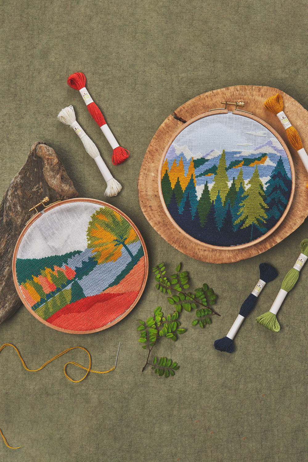 A Walk in the Forest" - Eco Vita Organic Wool Thread with Natural Dyes - Cross Stitch and Punch Needle Embroidery Book