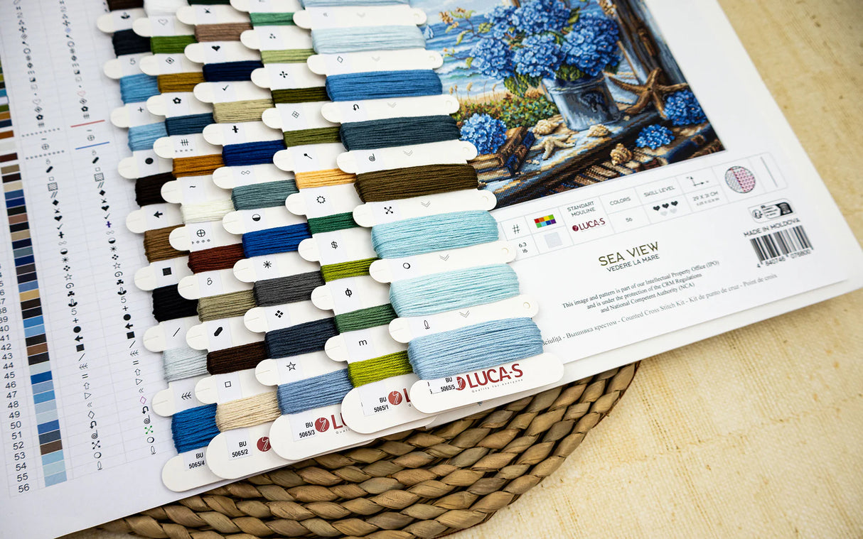 Patrón y carta de colores del kit de punto de cruz Luca-S Vista al Mar BU5065
