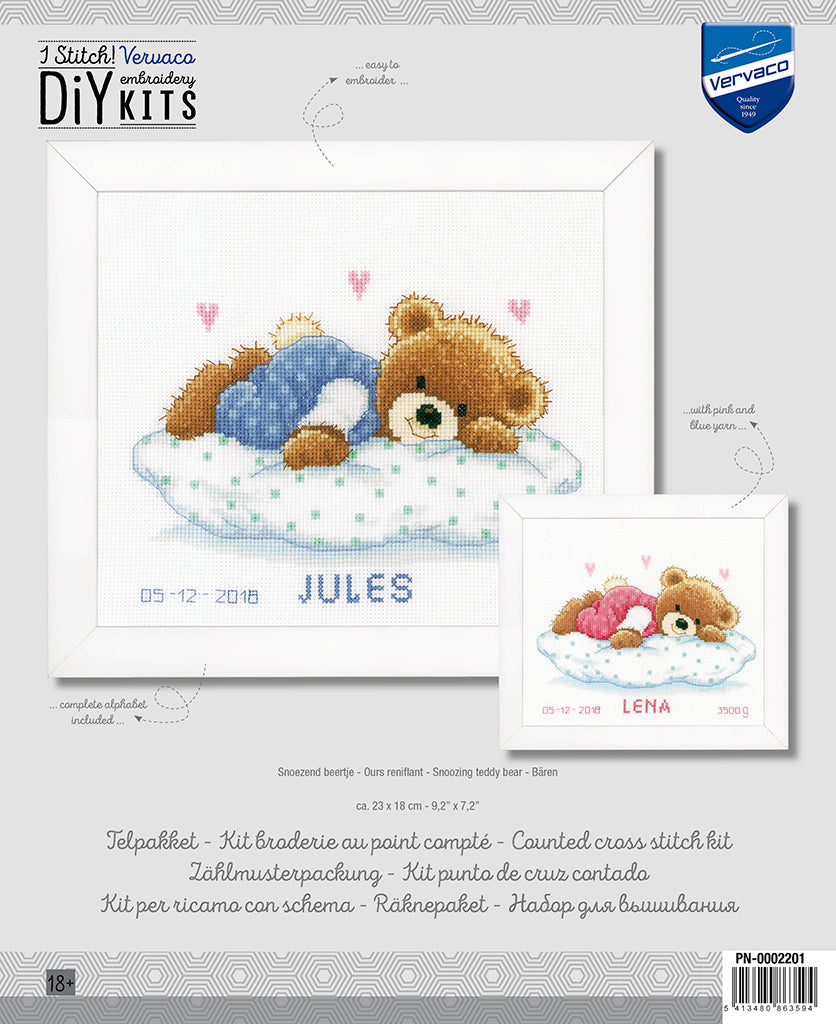 Oso de peluche durmiendo - Vervaco - Kit de punto de cruz PN-0002201