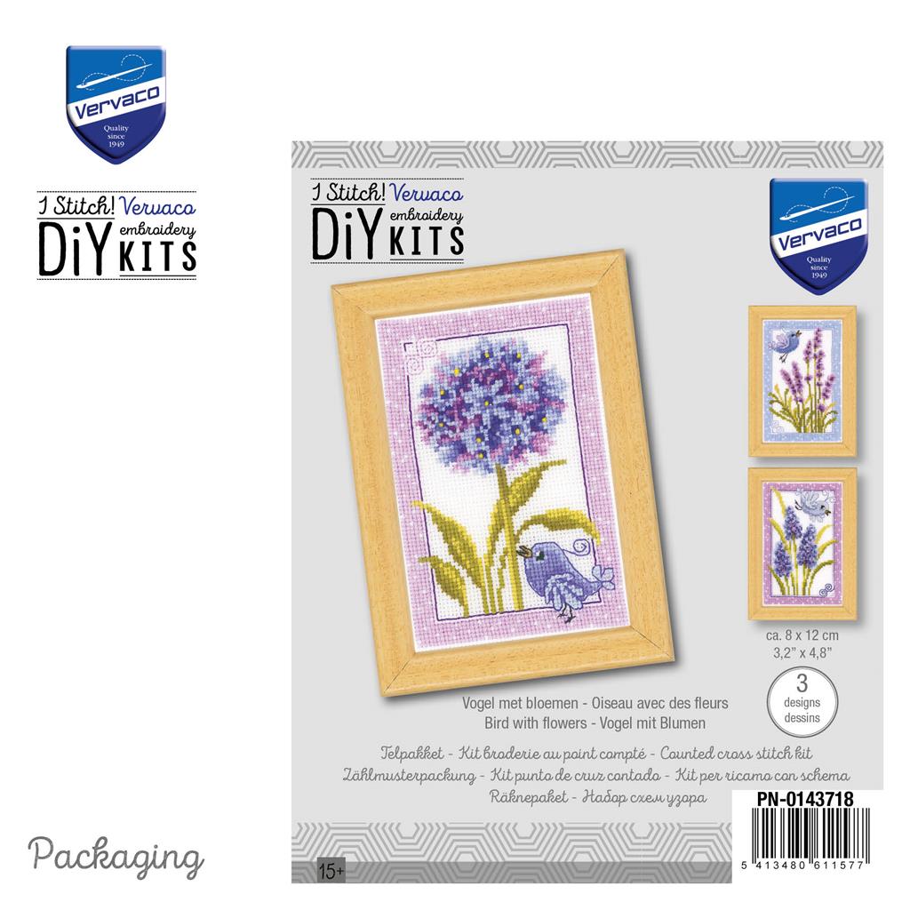Bird with flowers set of 3 - Vervaco - Kit de punto de cruz PN-0143718