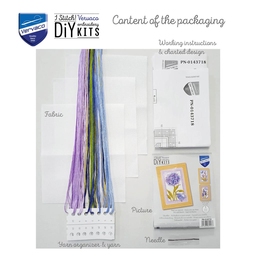 Bird with flowers set of 3 - Vervaco - Kit de punto de cruz PN-0143718