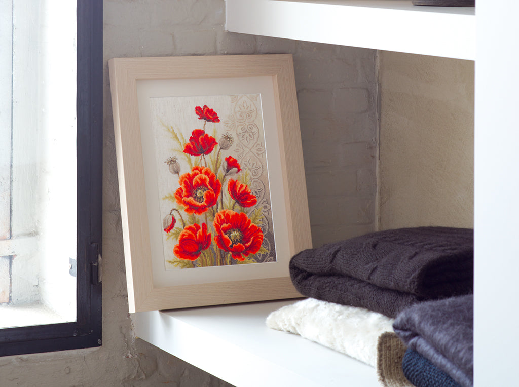 Amapolas y remolinos - Vervaco - Kit de punto de cruz