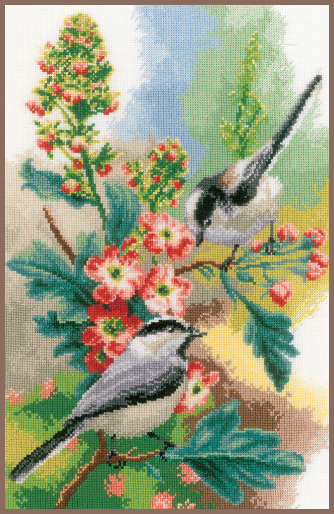 Carboneros y flores - Vervaco - Kit de punto de cruz PN-0163024