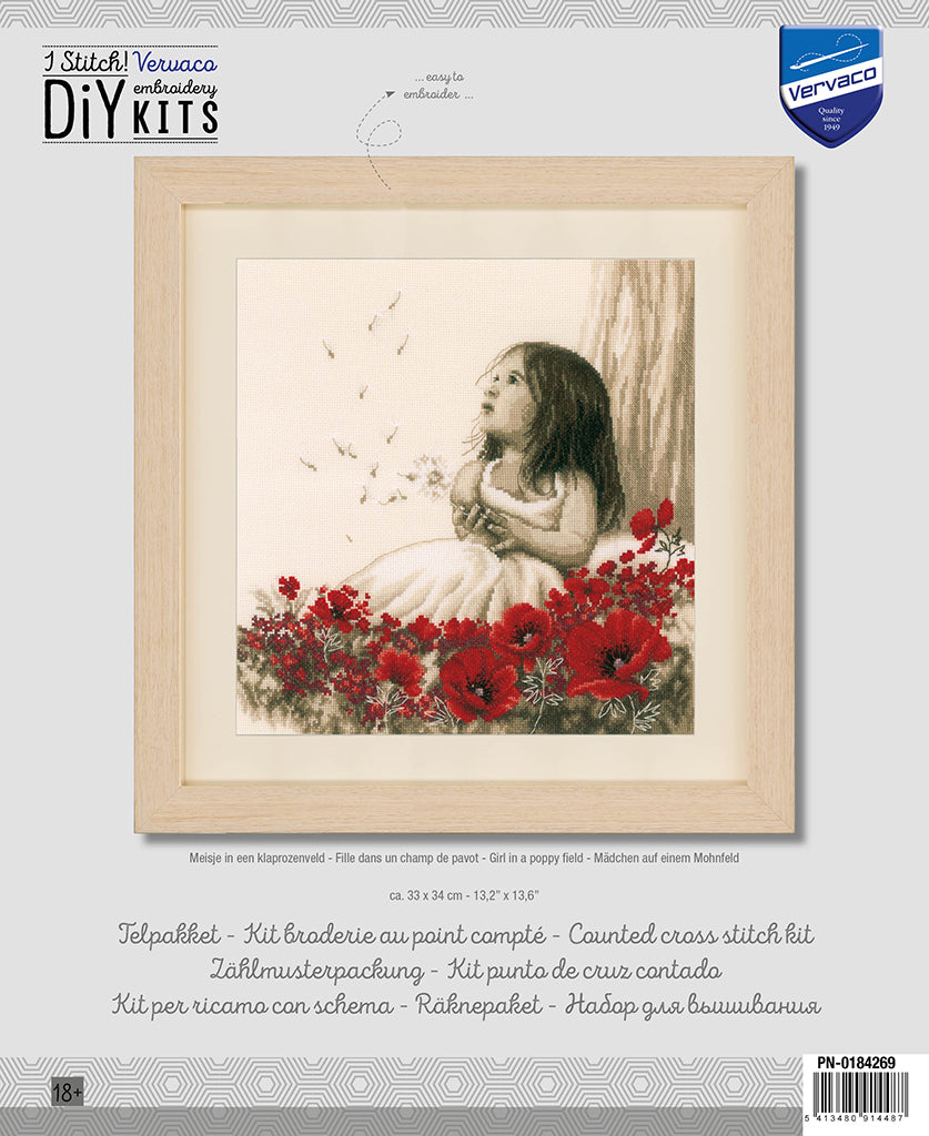 Niña en un campo de amapolas - Vervaco - Kit de punto de cruz PN-0184269