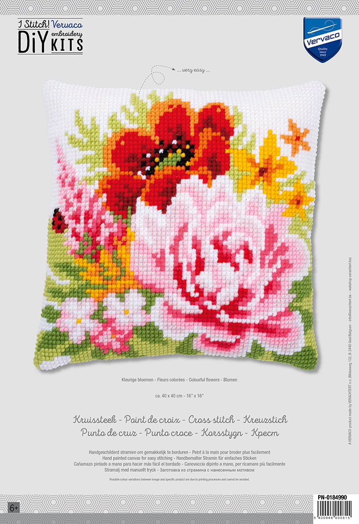 COLOURFUL FLOWERS - Kit para crear una almohada - Vervaco PN-0184990