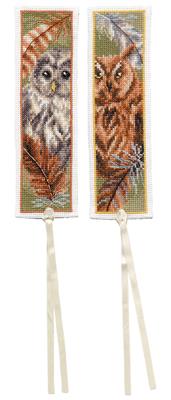 Kit de Punto de Cruz Marcapáginas Búhos y Plumas – Set de 2 | Vervaco