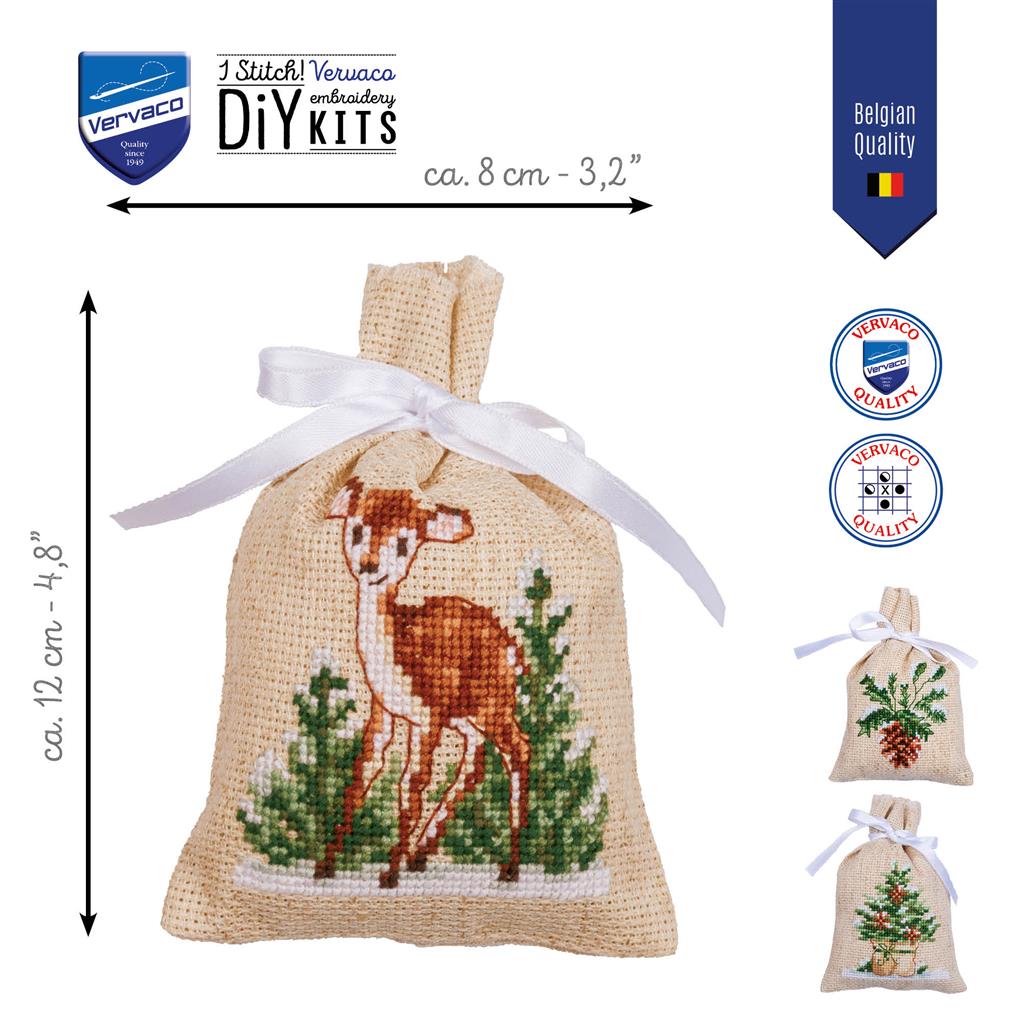Vervaco Winter Motifs Potpourri Bag Embroidery Kit - Set of 3