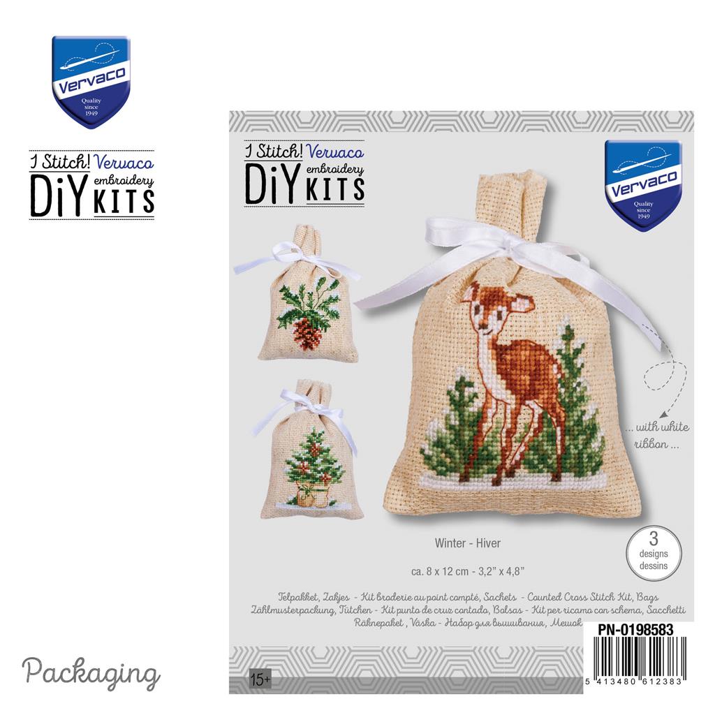 Vervaco Winter Motifs Potpourri Bag Embroidery Kit - Set of 3