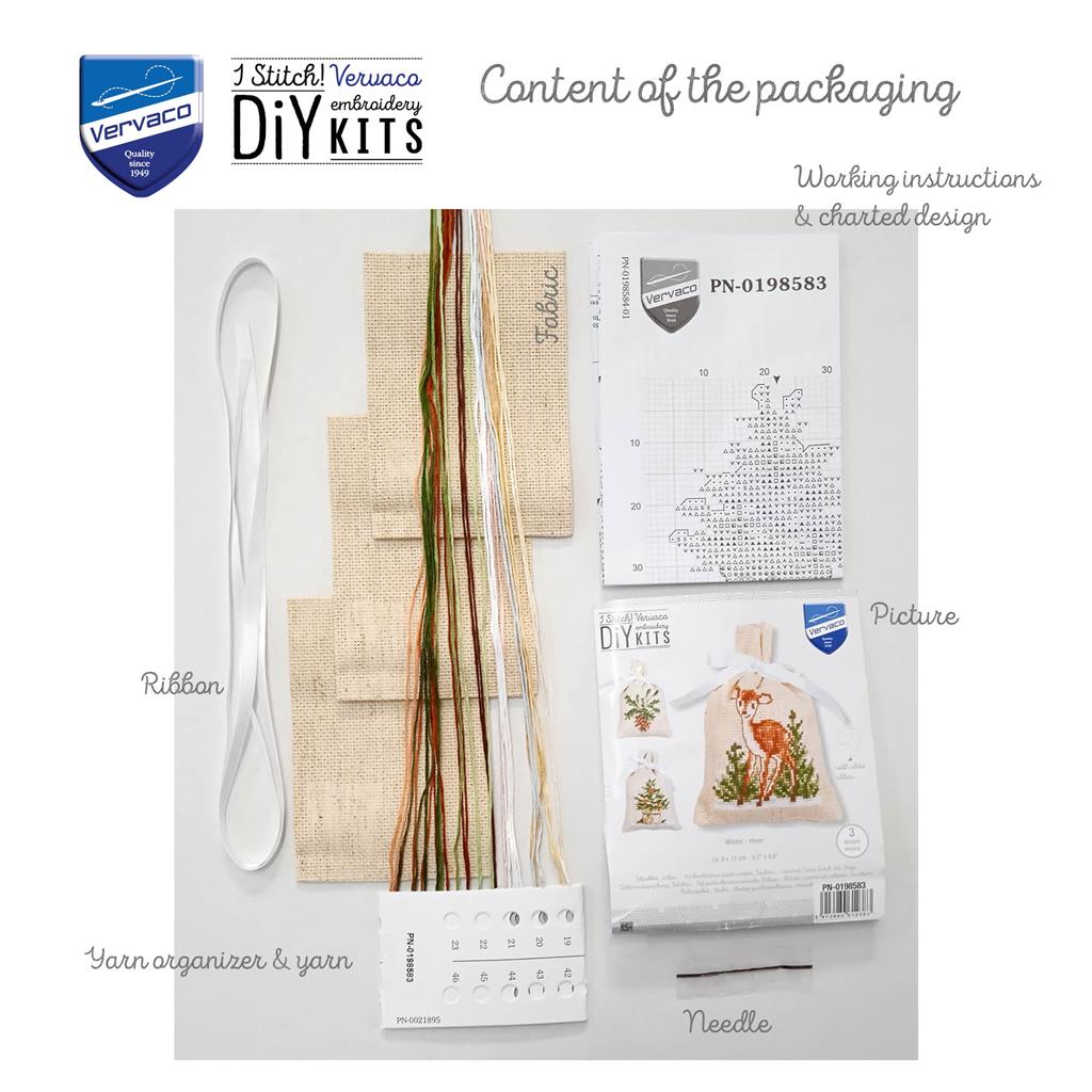 Vervaco Winter Motifs Potpourri Bag Embroidery Kit - Set of 3