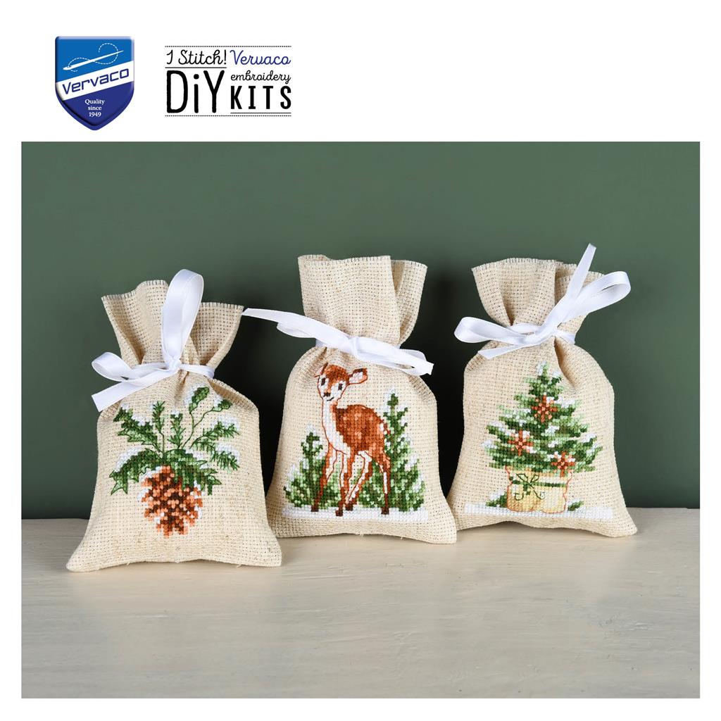 Vervaco Winter Motifs Potpourri Bag Embroidery Kit - Set of 3